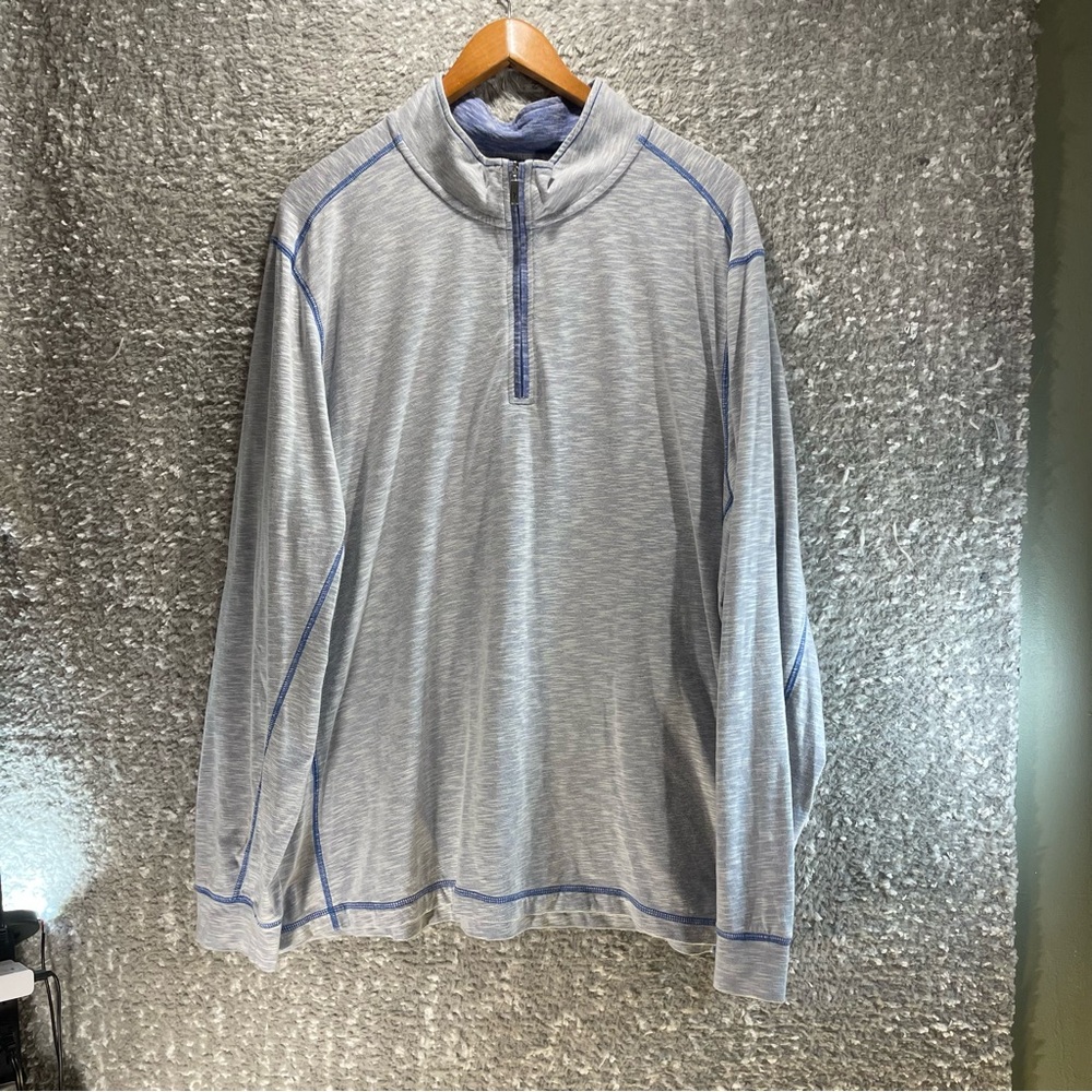 Tommy Bahama Men's XXL Gray IslandActive 1/4 Zip Long Sleeve Knit  Pullover